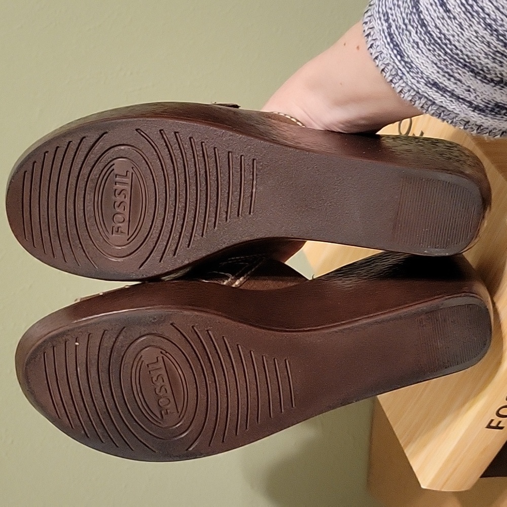 Fossil Maxine brown leather wedge sandals - Picture 3 of 7